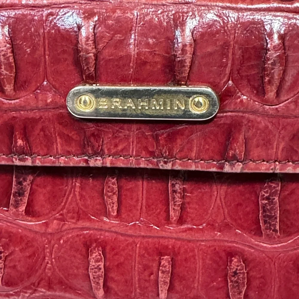 Brahmin Croc Embossed Red Leather Coin Snap Wallet